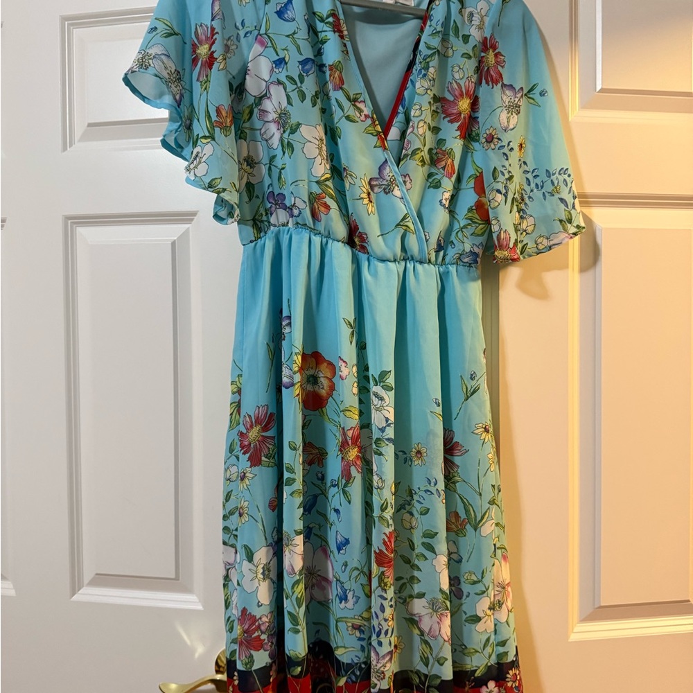 Superfoxx Floral Blue Dress with Flutter Sleeves